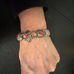 Premier Designs Silver Bracelet with Red Accents